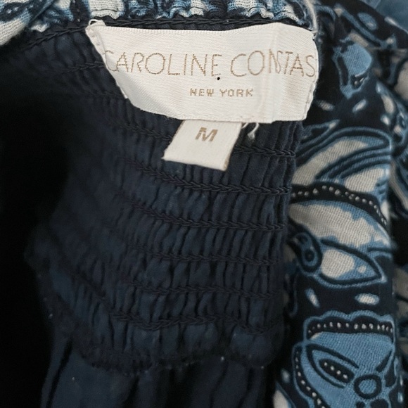 CAROLINE CONSTAS Blue Printed Size Medium Cotton Boho Midi Low V Neck Dress - Picture 2 of 12